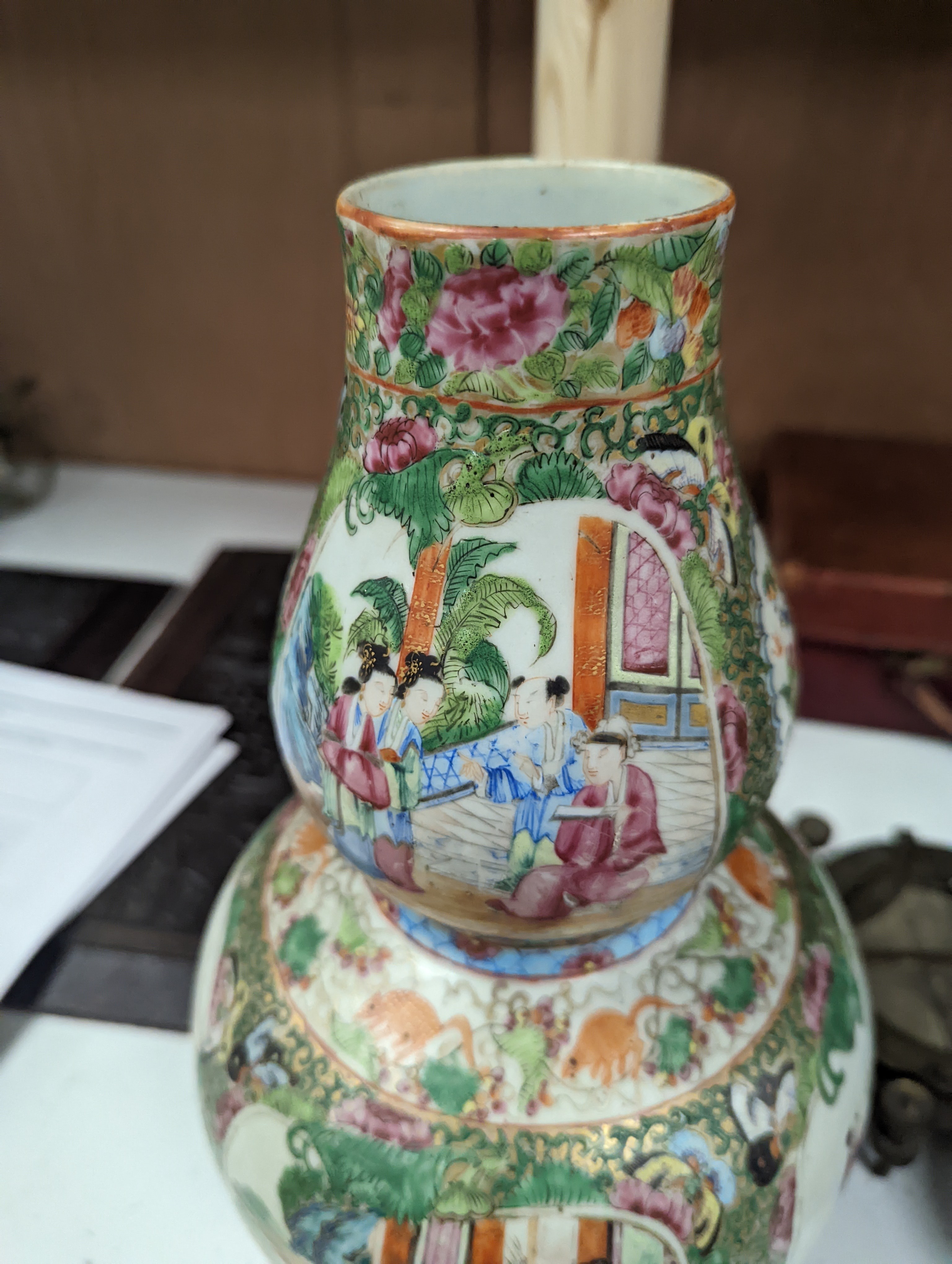 A 19th century Chinese famille rose double gourd vase - 31cm high